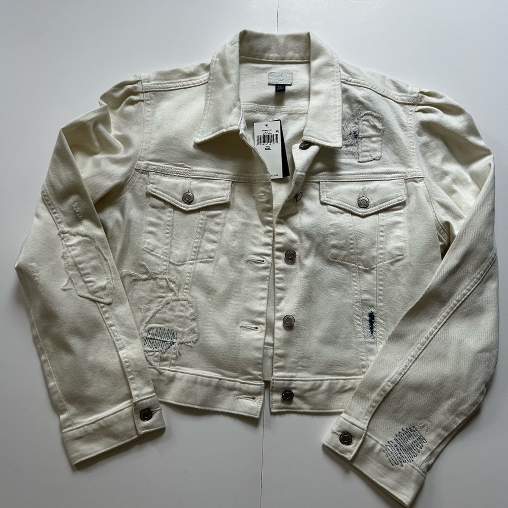 Lauren Ralph Lauren Off-White Distressed Denim Jacket